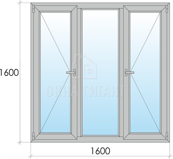 Трехстворчатое алюминиевое окно П-Г-П 1600x1600