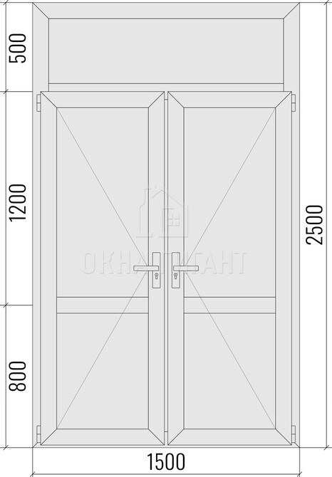 Межкомнатная глухая двустворчатая алюминиевая дверь 1500x2500 с фрамугой