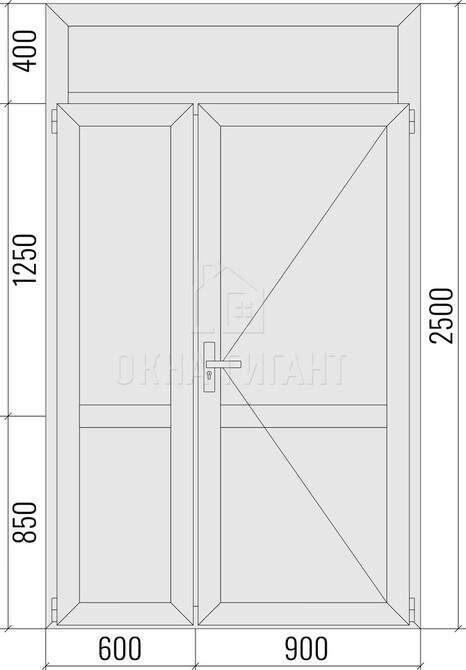 Межкомнатная глухая полуторная алюминиевая дверь 1500x2500 с фрамугой