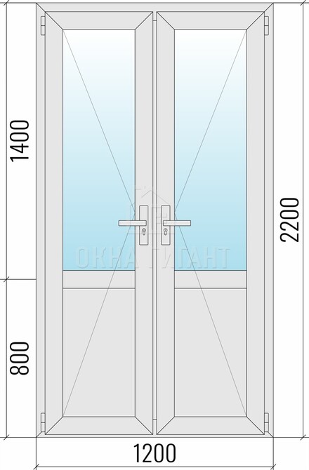 Межкомнатная  двустворчатая алюминиевая дверь 1200x2200 со стеклом с импостом