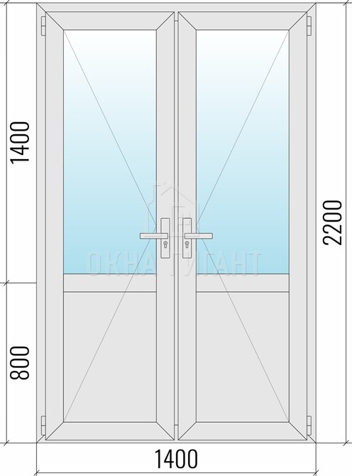 Межкомнатная  двустворчатая алюминиевая дверь 1400x2200 со стеклом с импостом