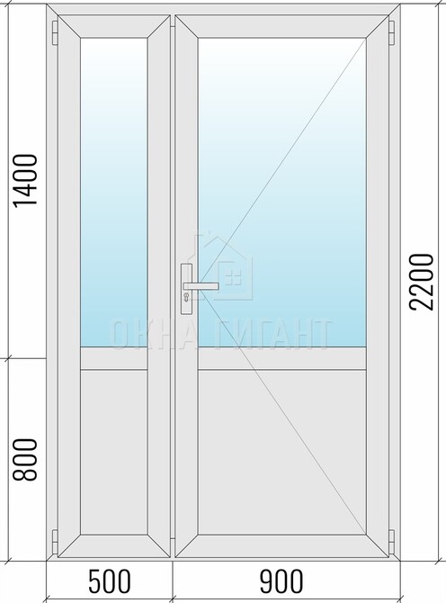 Межкомнатная  полуторная алюминиевая дверь 1400x2200 со стеклом с импостом