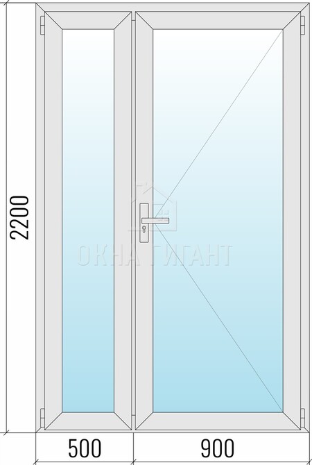 Межкомнатная стеклянная полуторная алюминиевая дверь 1400x2200