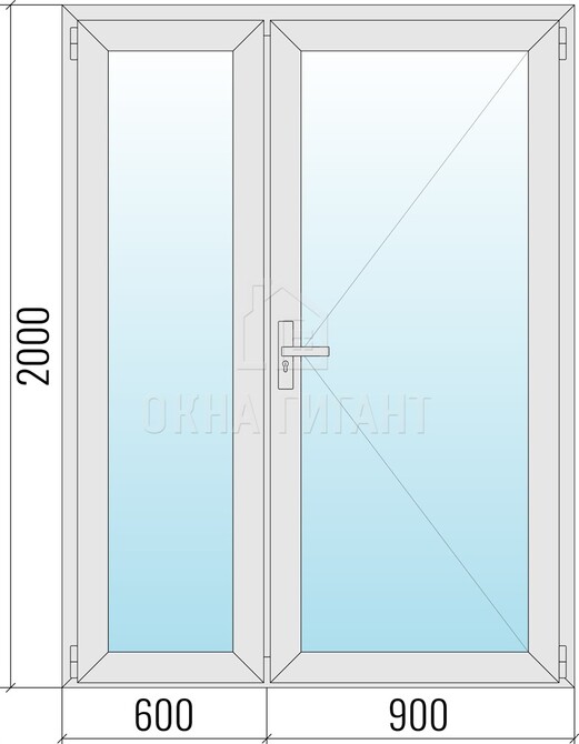 Межкомнатная стеклянная полуторная алюминиевая дверь 1500x2000