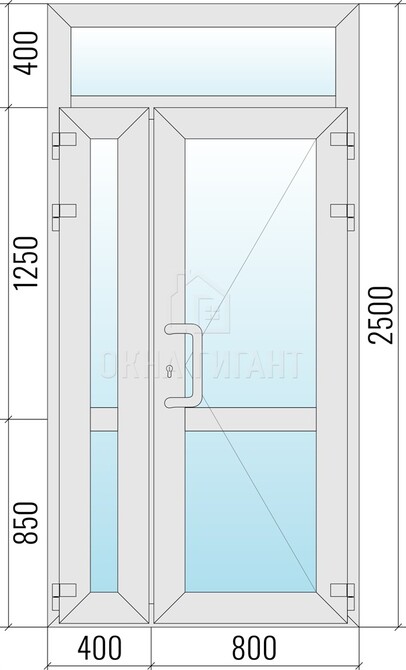 Входная стеклянная полуторная алюминиевая дверь 1200x2500 с фрамугой с импостом