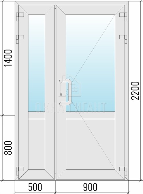 Входная  полуторная алюминиевая дверь 1400x2200 со стеклом с импостом