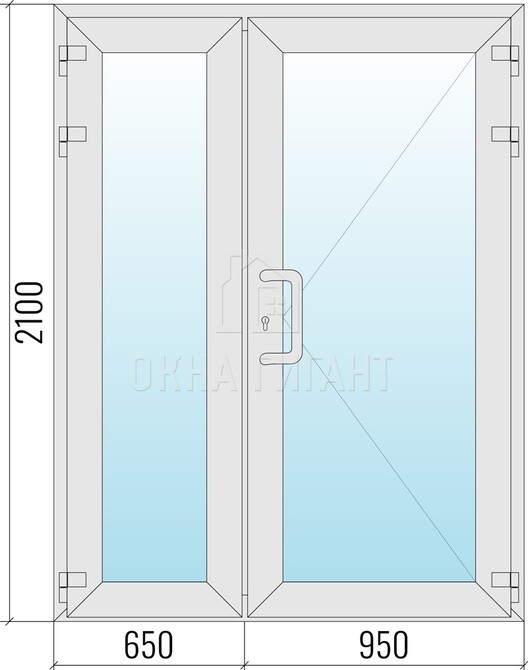 Входная стеклянная полуторная алюминиевая дверь 1600x2100