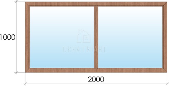 Двухстворчатое глухое деревянное окно из дуба Г-Г 2000x1000