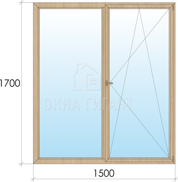 Двухстворчатое деревянное окно из лиственницы Г-ПО 1500x1700