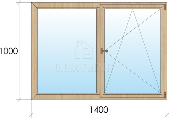 Двухстворчатое деревянное окно из сосны Г-ПО 1400x1000