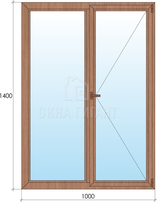 Двухстворчатое деревянное окно из дуба Г-П 1000x1400