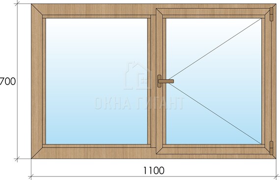 Двухстворчатое деревянное окно из сосны Г-П 1100x700