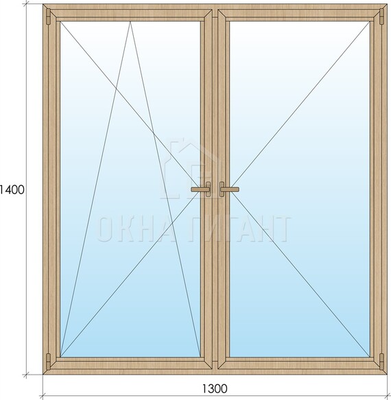 Двухстворчатое деревянное окно из лиственницы ПО-П 1300x1400