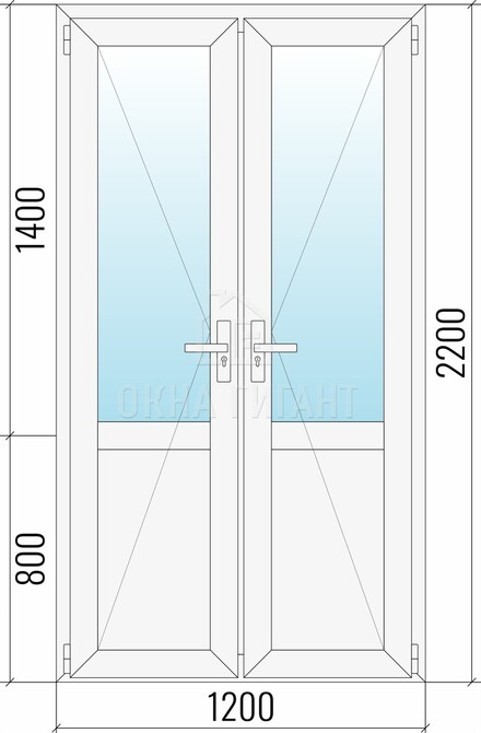 Межкомнатная  двустворчатая пластиковая дверь 1200x2200 со стеклом с импостом