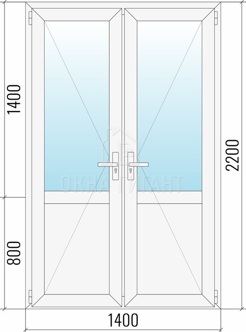 Межкомнатная  двустворчатая пластиковая дверь 1400x2200 со стеклом с импостом