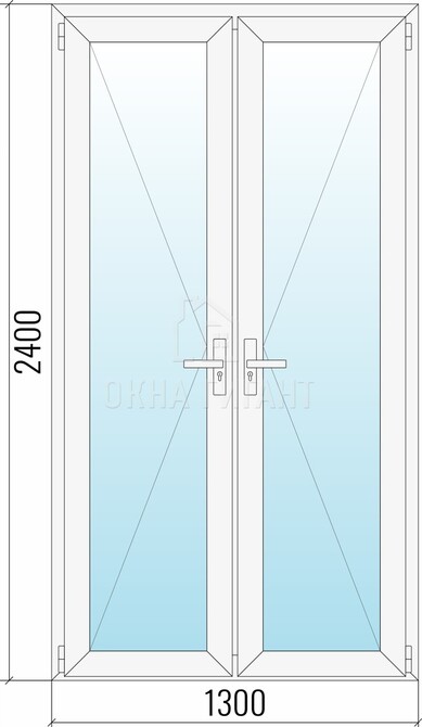 Межкомнатная стеклянная двустворчатая пластиковая дверь 1300x2400