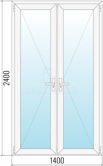 Межкомнатная стеклянная двустворчатая пластиковая дверь 1400x2400
