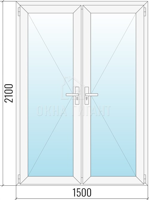 Межкомнатная стеклянная двустворчатая пластиковая дверь 1500x2100