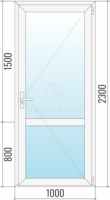 Межкомнатная стеклянная одностворчатая пластиковая дверь 1000x2300 с импостом