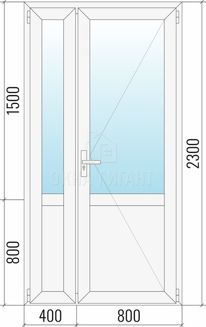 Межкомнатная  полуторная пластиковая дверь 1200x2300 со стеклом с импостом