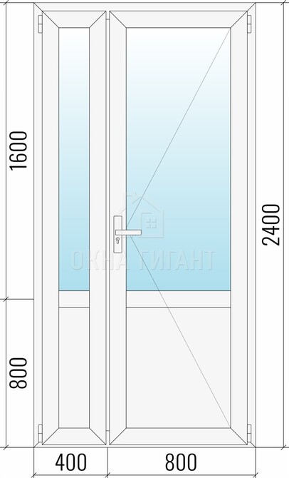 Межкомнатная  полуторная пластиковая дверь 1200x2400 со стеклом с импостом