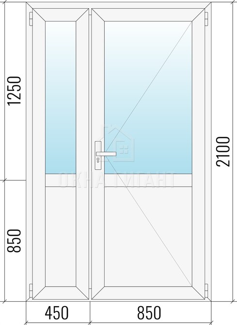 Межкомнатная  полуторная пластиковая дверь 1300x2100 со стеклом с импостом