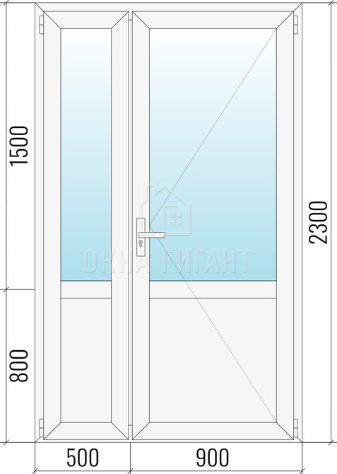 Межкомнатная  полуторная пластиковая дверь 1400x2300 со стеклом с импостом