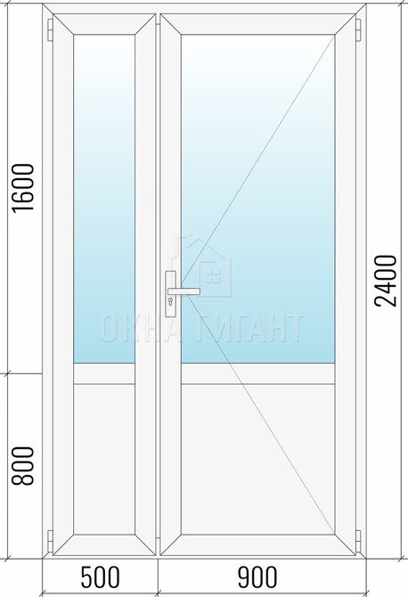 Межкомнатная  полуторная пластиковая дверь 1400x2400 со стеклом с импостом