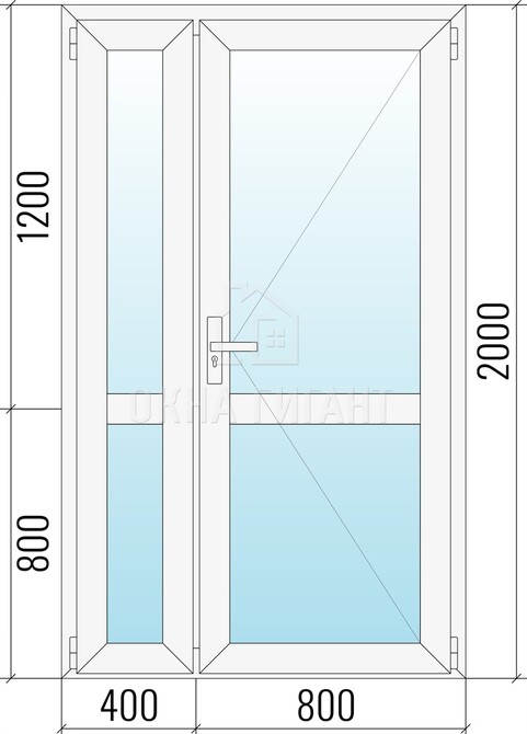 Межкомнатная стеклянная полуторная пластиковая дверь 1200x2000 с импостом