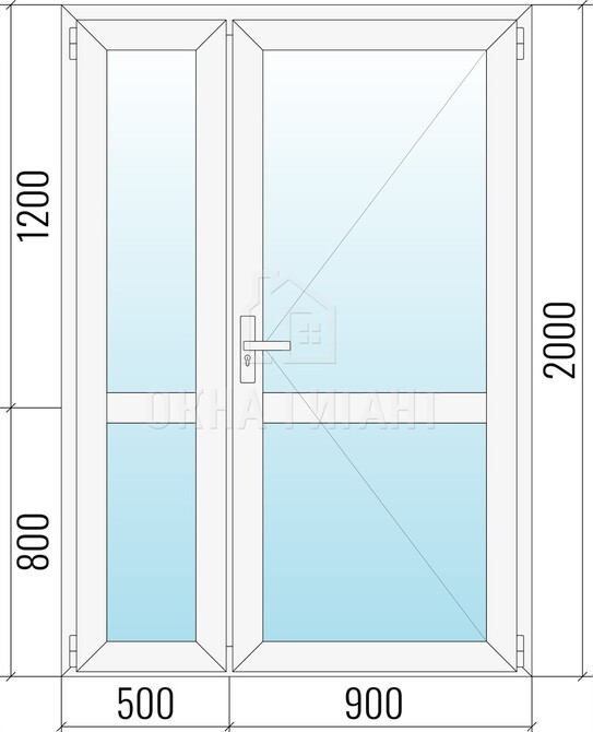 Межкомнатная стеклянная полуторная пластиковая дверь 1400x2000 с импостом