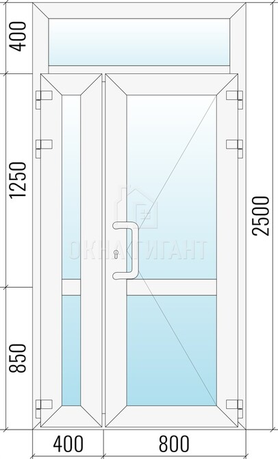 Входная стеклянная полуторная пластиковая дверь 1200x2500 с фрамугой с импостом