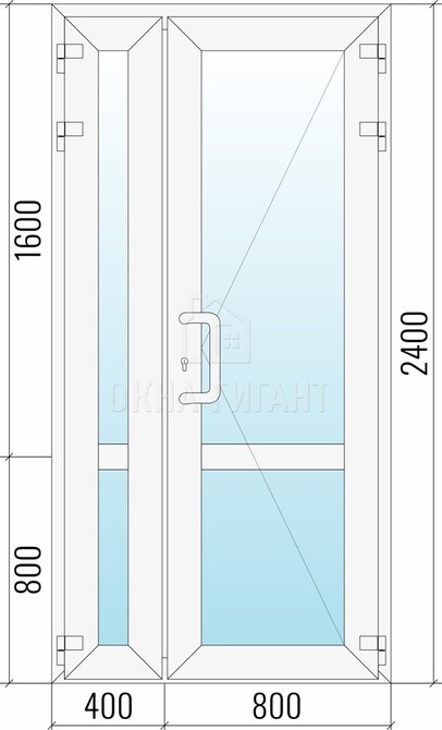 Входная стеклянная полуторная пластиковая дверь 1200x2400 с импостом