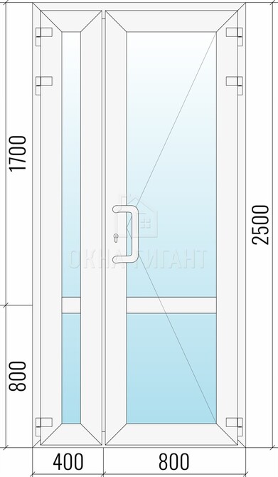 Входная стеклянная полуторная пластиковая дверь 1200x2500 с импостом